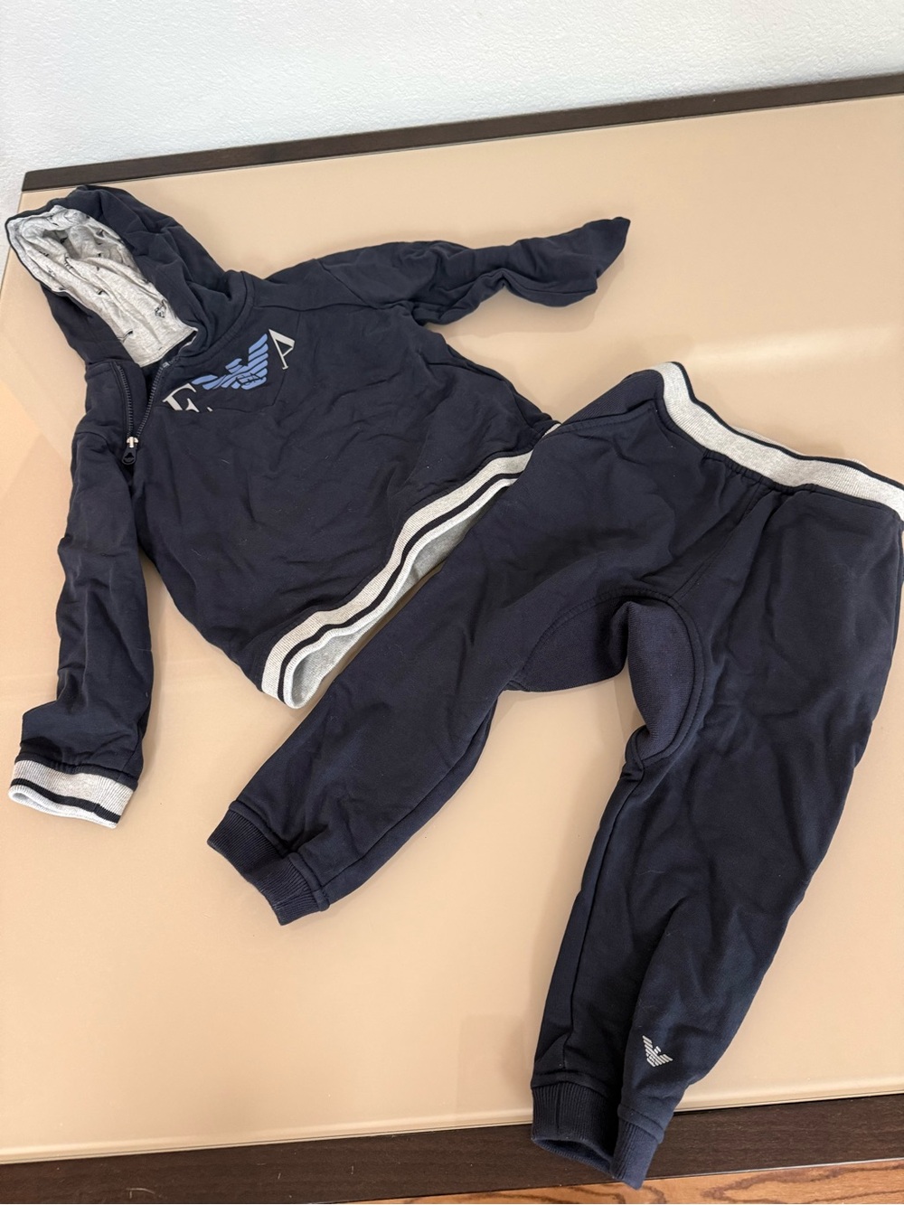 Emporio Armani Kids Navy Hoodie and Joggers Set with Grey Trim